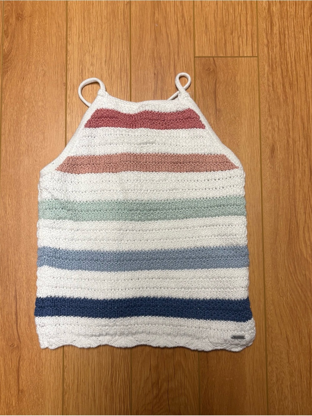 Hollister White Crochet Halter Tank with Pastel Stripe Bands